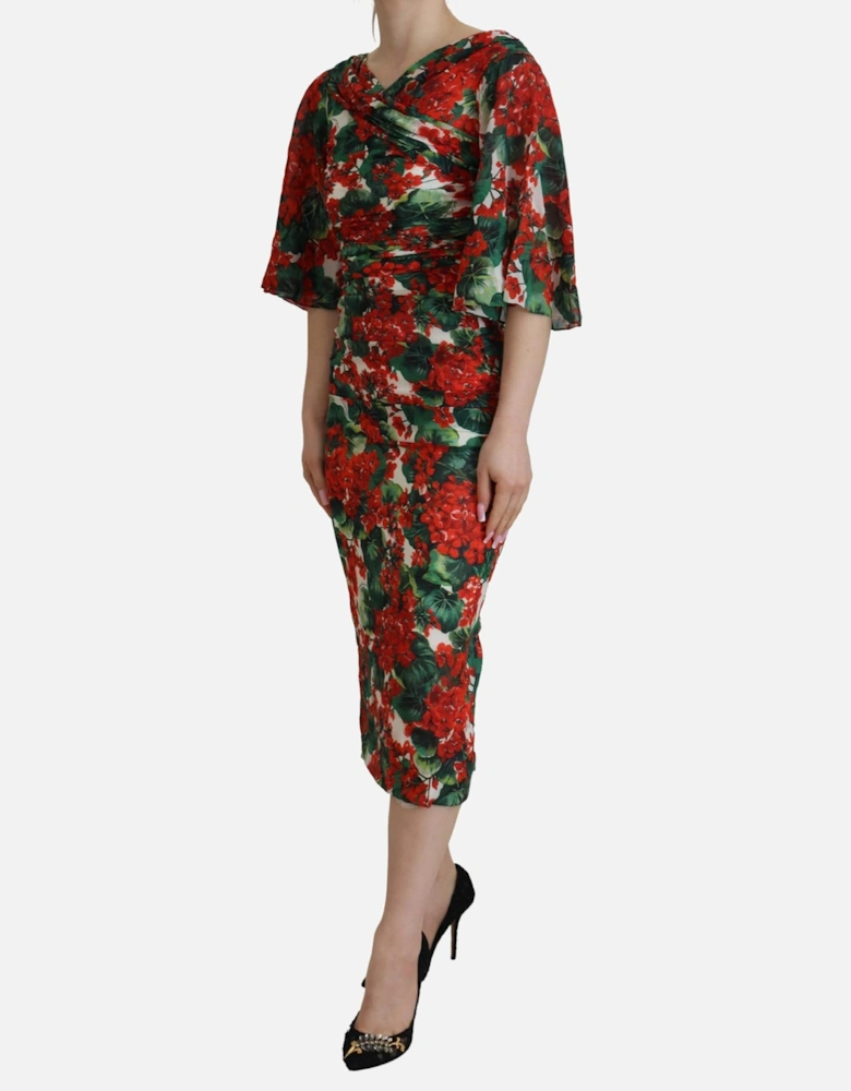 Floral Print Midi Dress Geranium Style Women - Multicolor Dresses