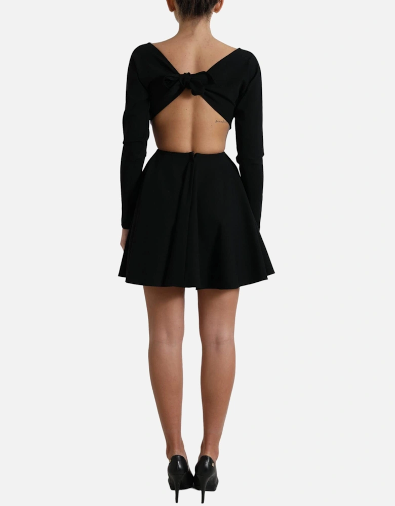 Cutout Mini Dress Long Sleeves Skater Style Women - Black Dresses