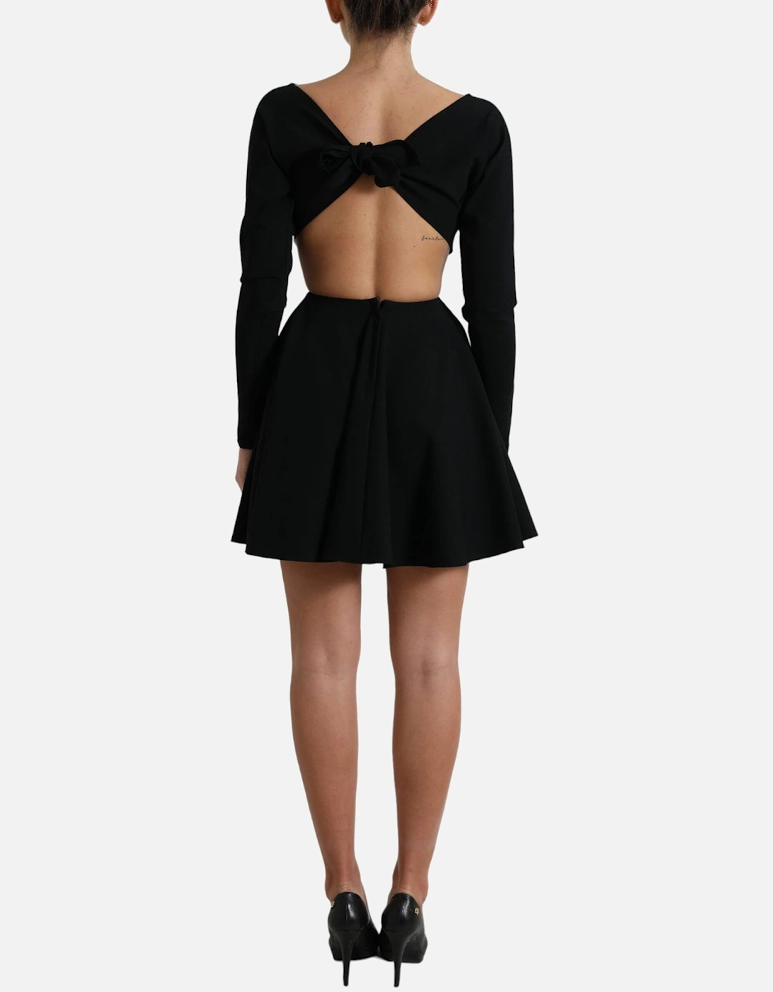 Cutout Mini Dress Long Sleeves Skater Style Women - Black Dresses