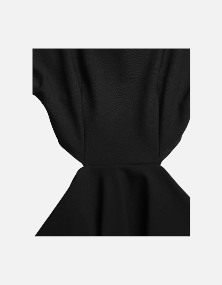 Cutout Mini Dress Long Sleeves Skater Style Women - Black Dresses