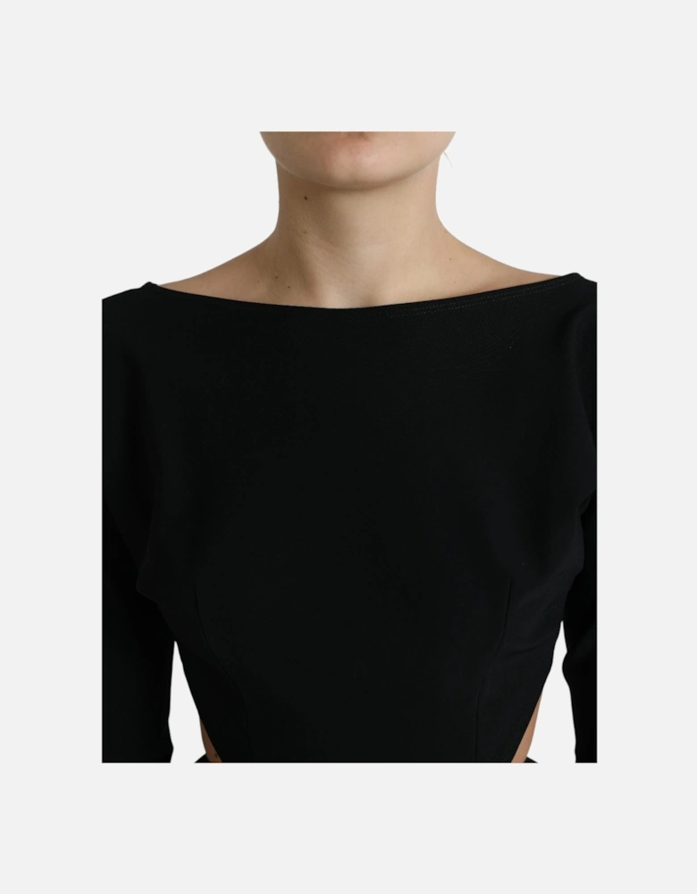 Cutout Mini Dress Long Sleeves Skater Style Women - Black Dresses