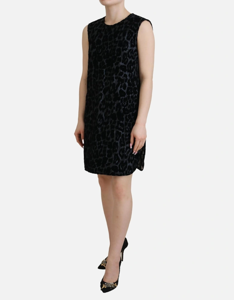 Velvet Mini Dress Leopard Print Sleeveless Women - Black Dresses