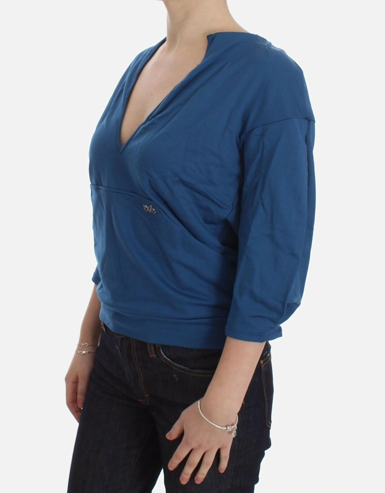 DRE10076 VNeck 34 Sleeve Top Women - Blue T-Shirts