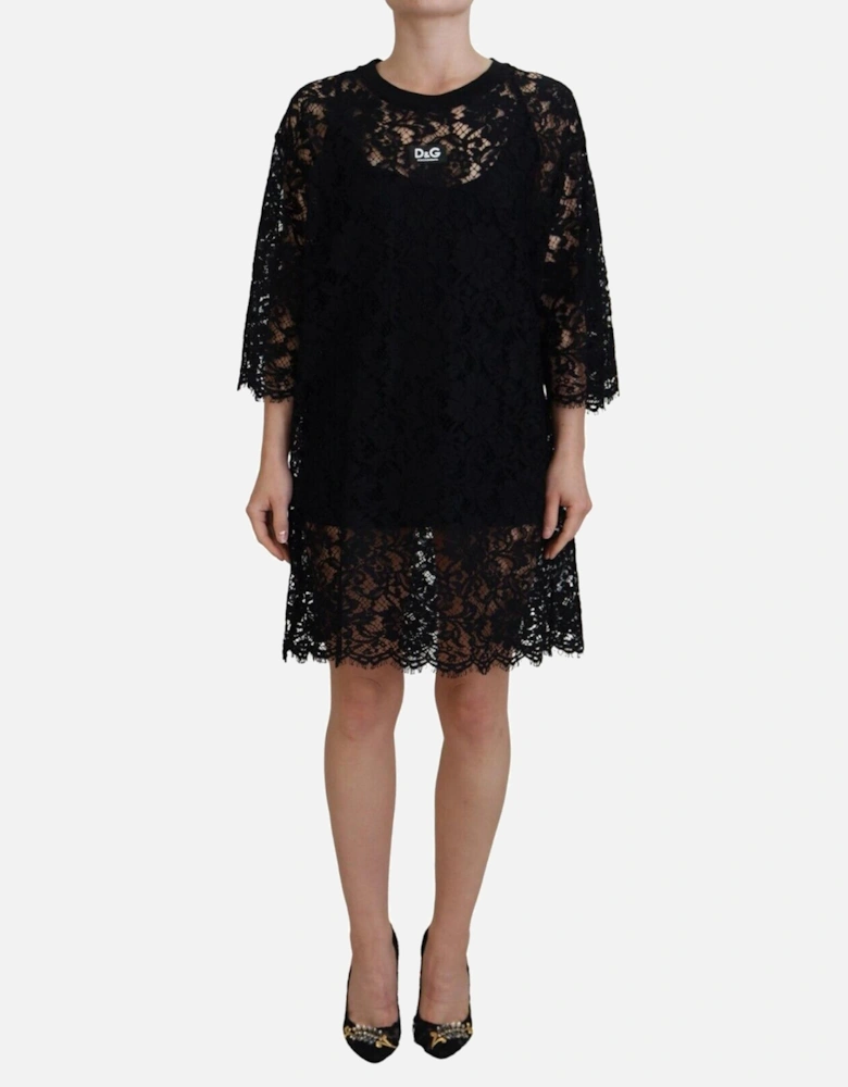 Lace Mini Dress 34 Sleeve Model DR28864 Women - Black Dresses