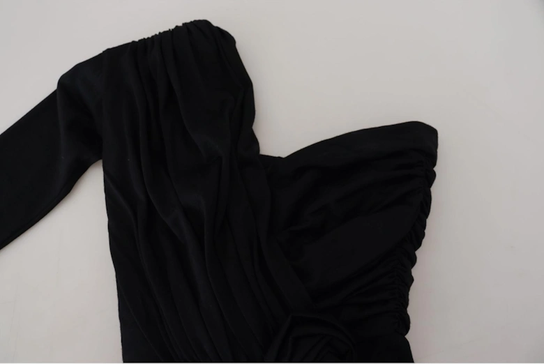 OneShoulder Jersey Dress Rose Detail Women - Black Dresses
