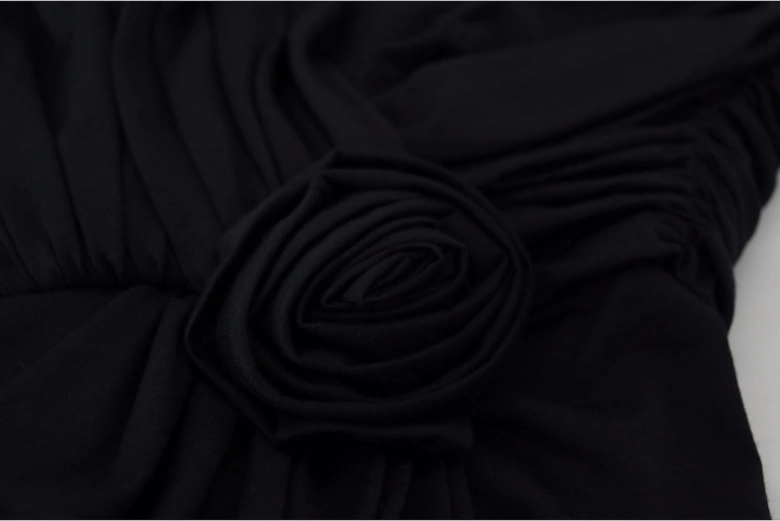 OneShoulder Jersey Dress Rose Detail Women - Black Dresses
