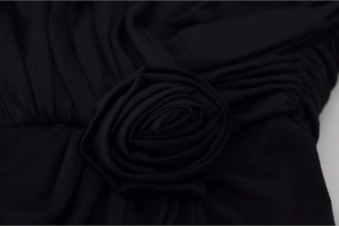 OneShoulder Jersey Dress Rose Detail Women - Black Dresses