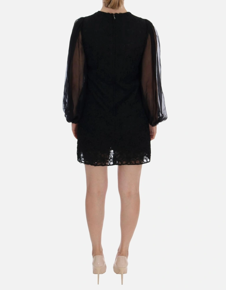 Lace Mini Dress Heart Patches Long Sleeves Women - Black Dresses