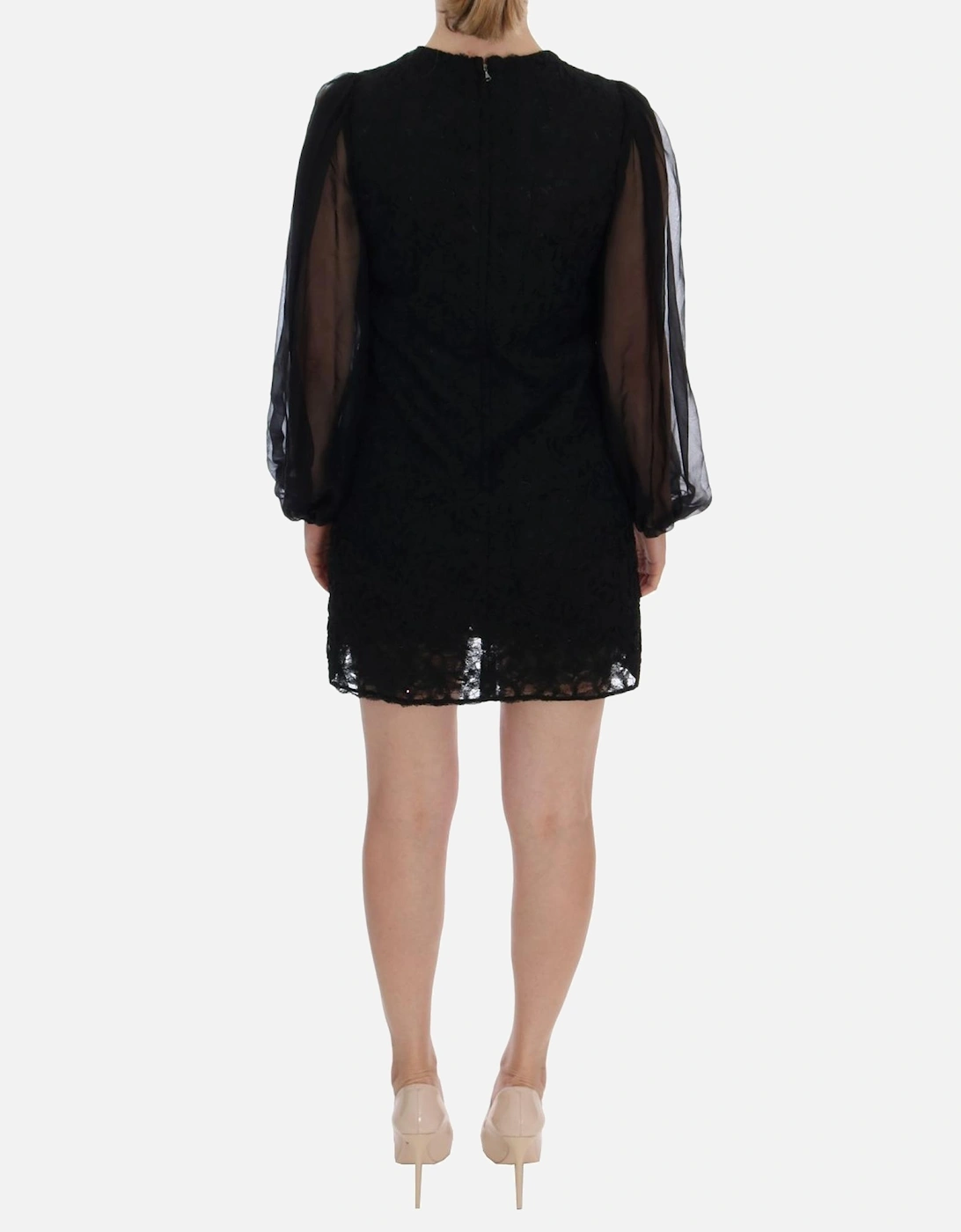Lace Mini Dress Heart Patches Long Sleeves Women - Black Dresses