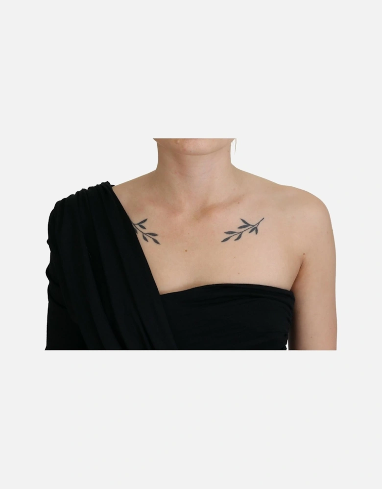 OneShoulder Jersey Dress Rose Detail Women - Black Dresses