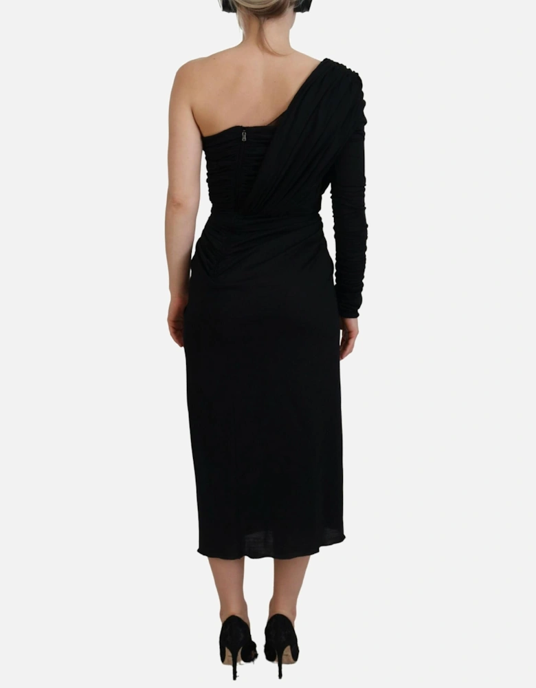 OneShoulder Jersey Dress Rose Detail Women - Black Dresses