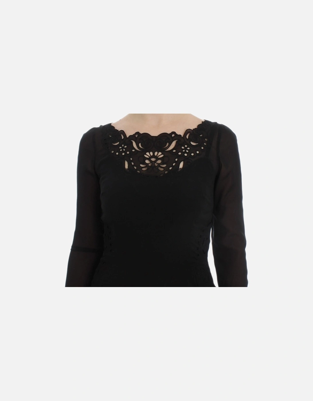 Floral Lace Cutout Silk Blend Bodycon Dress Women - Black Dresses