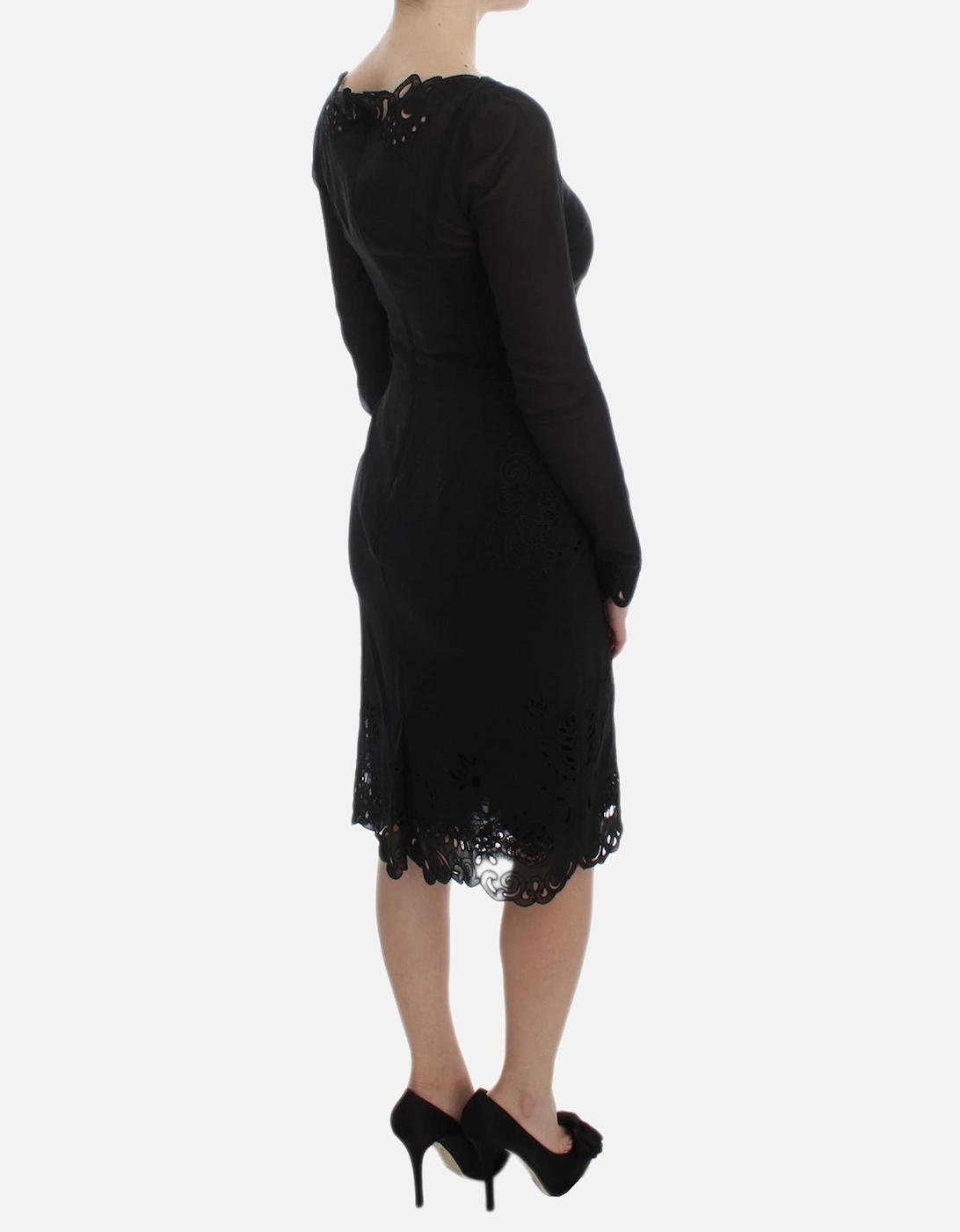 Floral Lace Cutout Silk Blend Bodycon Dress Women - Black Dresses
