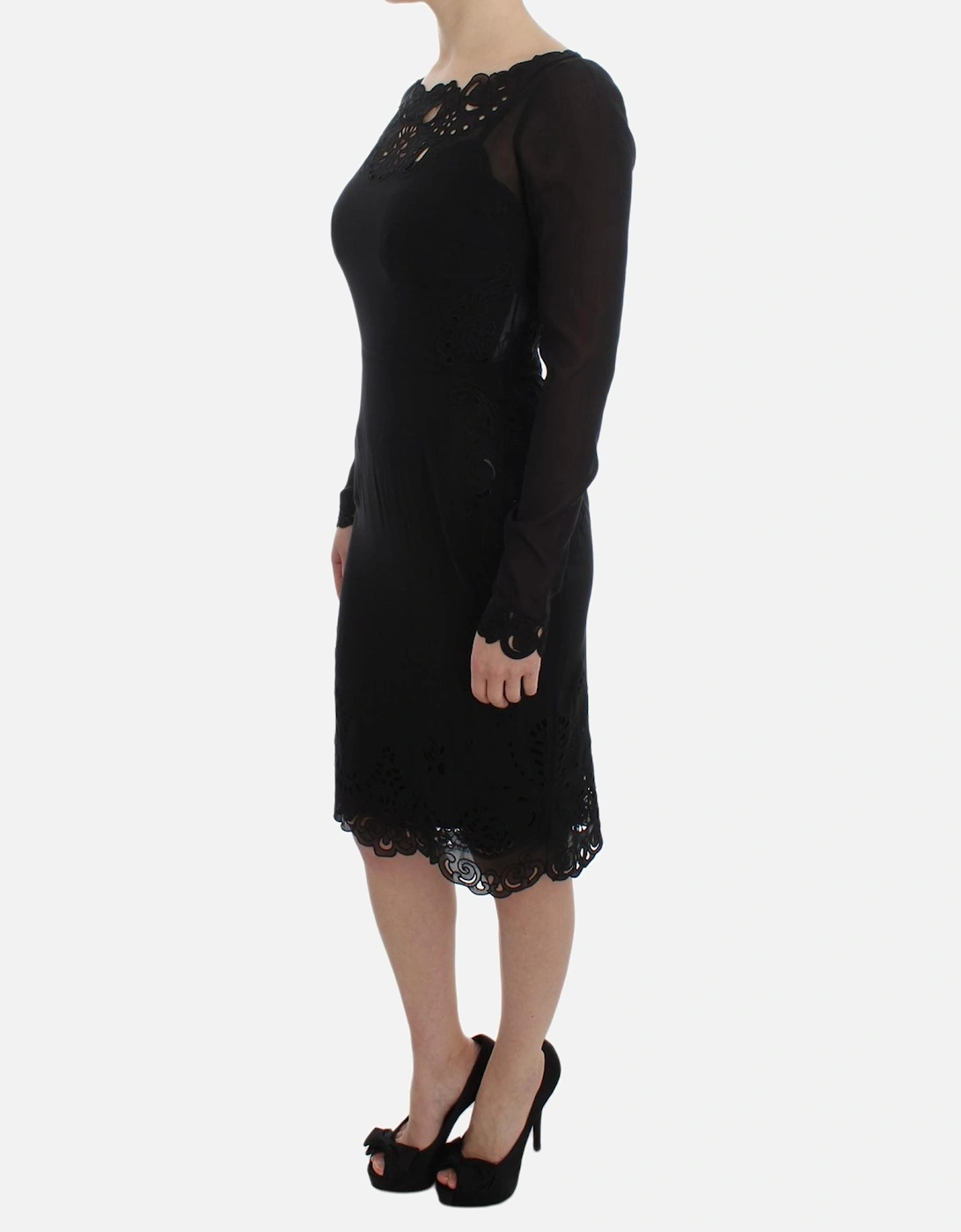 Floral Lace Cutout Silk Blend Bodycon Dress Women - Black Dresses