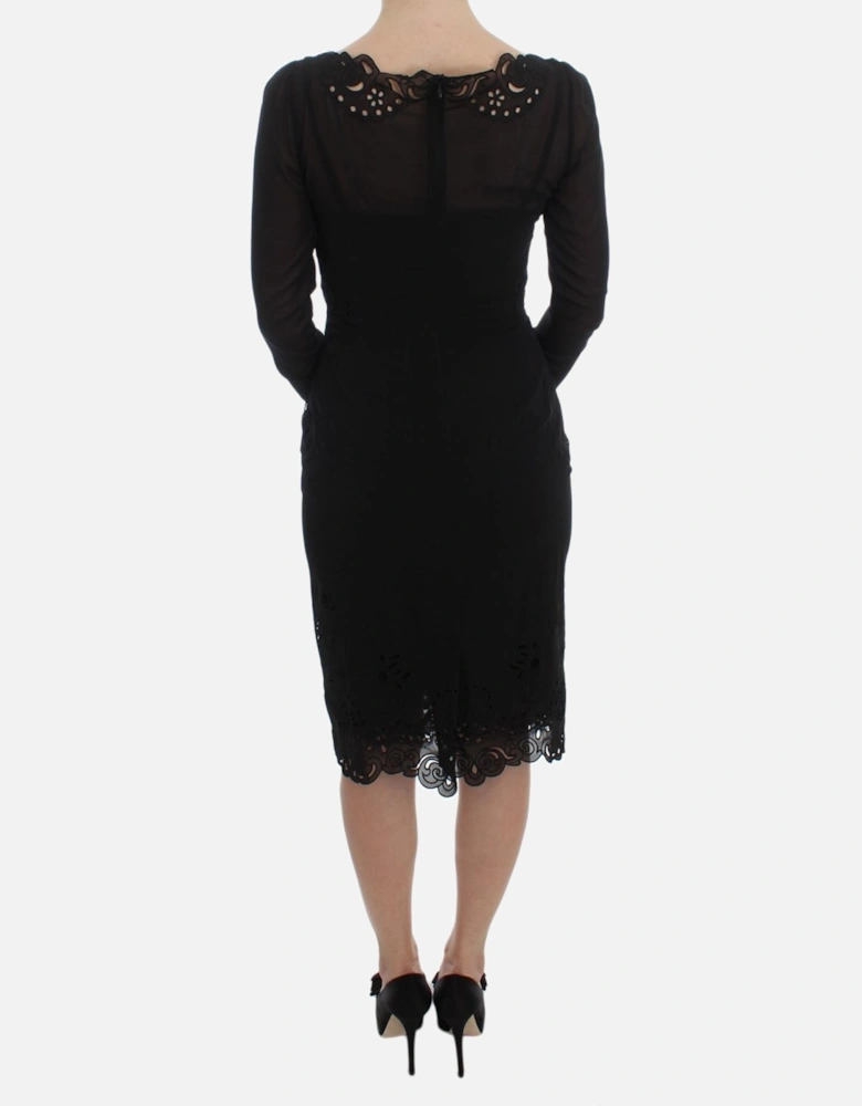 Floral Lace Cutout Silk Blend Bodycon Dress Women - Black Dresses