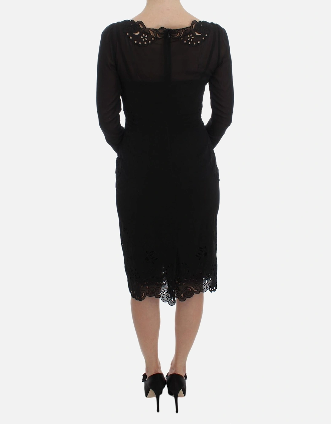 Floral Lace Cutout Silk Blend Bodycon Dress Women - Black Dresses
