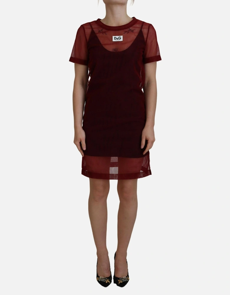 Mesh Mini Dress Burgundy Style Women - Maroon Dresses