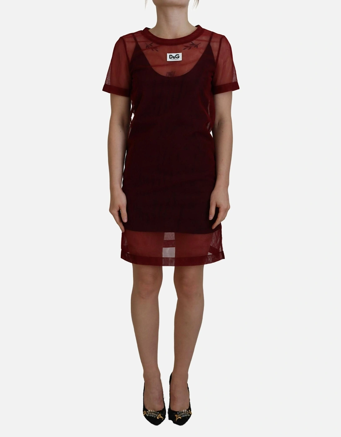Mesh Mini Dress Burgundy Style Women - Maroon Dresses, 7 of 6