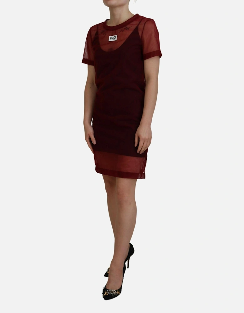 Mesh Mini Dress Burgundy Style Women - Maroon Dresses