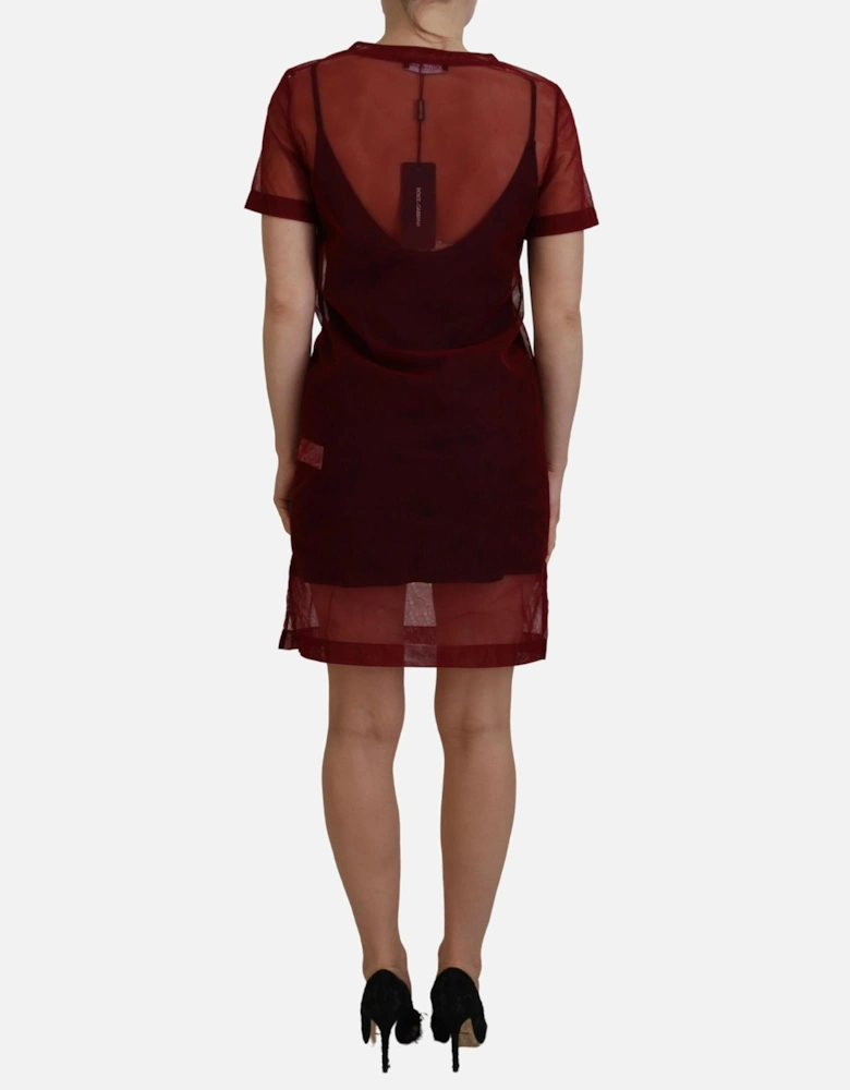 Mesh Mini Dress Burgundy Style Women - Maroon Dresses