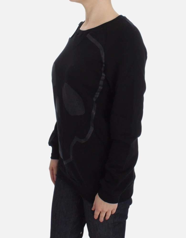Crew-Neck Skull Motif Cotton Sweater Women - Black