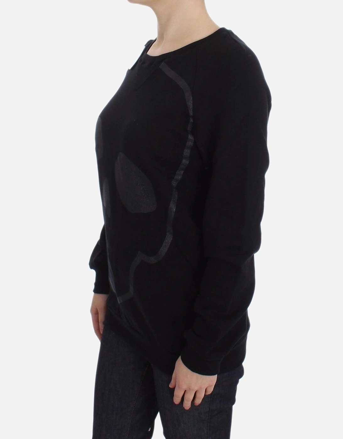 Crew-Neck Skull Motif Cotton Sweater Women - Black