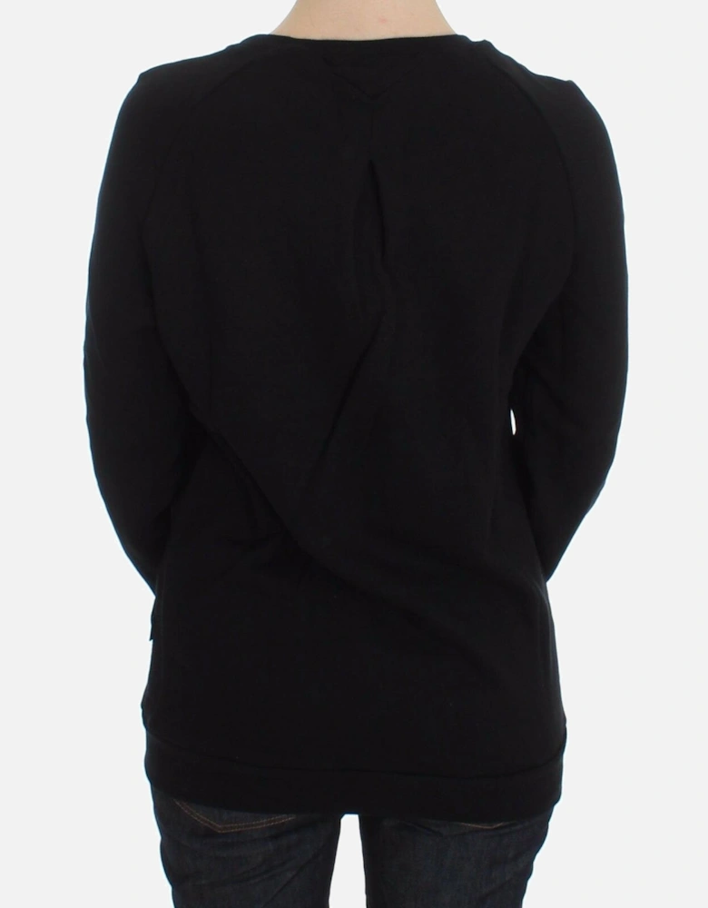 Crew-Neck Skull Motif Cotton Sweater Women - Black