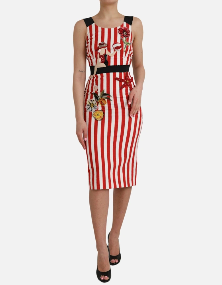 Sleeveless Sheath Midi Dress with Zipper Closure Women - White And Red