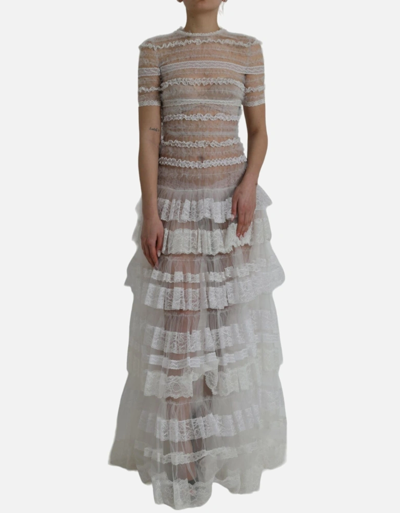 Sheer Maxi Dress with Zipper Closure and Logo Details Women - White