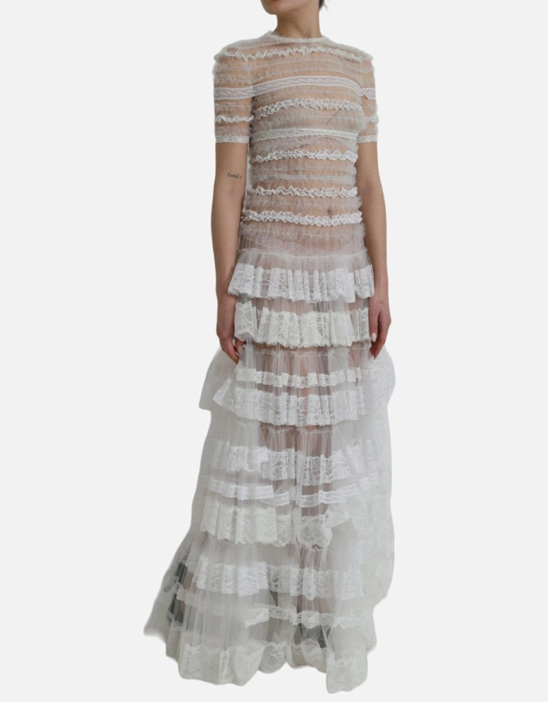 Sheer Maxi Dress with Zipper Closure and Logo Details Women - White