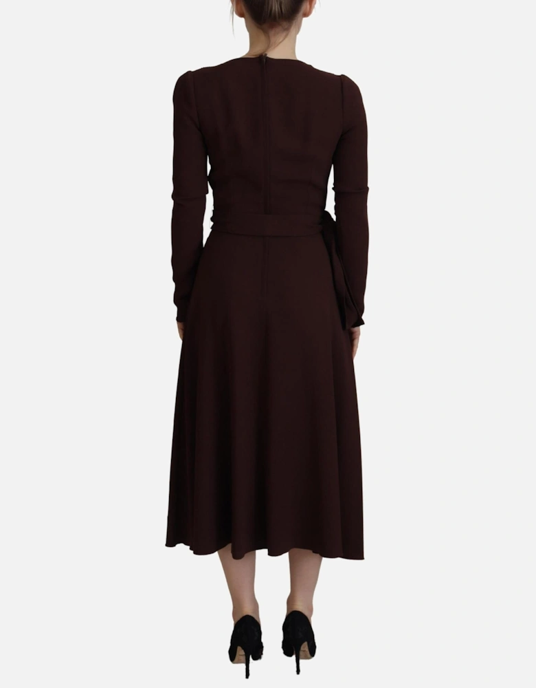 ALine Midi Wrap Dress Long Sleeves Women - Brown Dresses