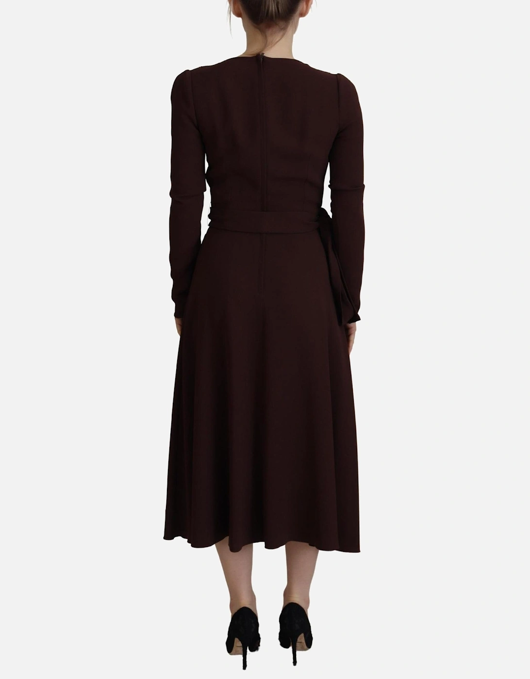 ALine Midi Wrap Dress Long Sleeves Women - Brown Dresses
