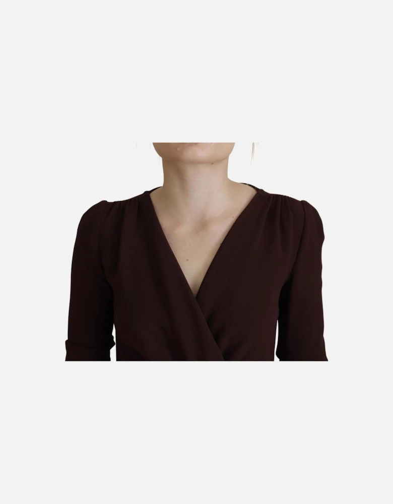 ALine Midi Wrap Dress Long Sleeves Women - Brown Dresses