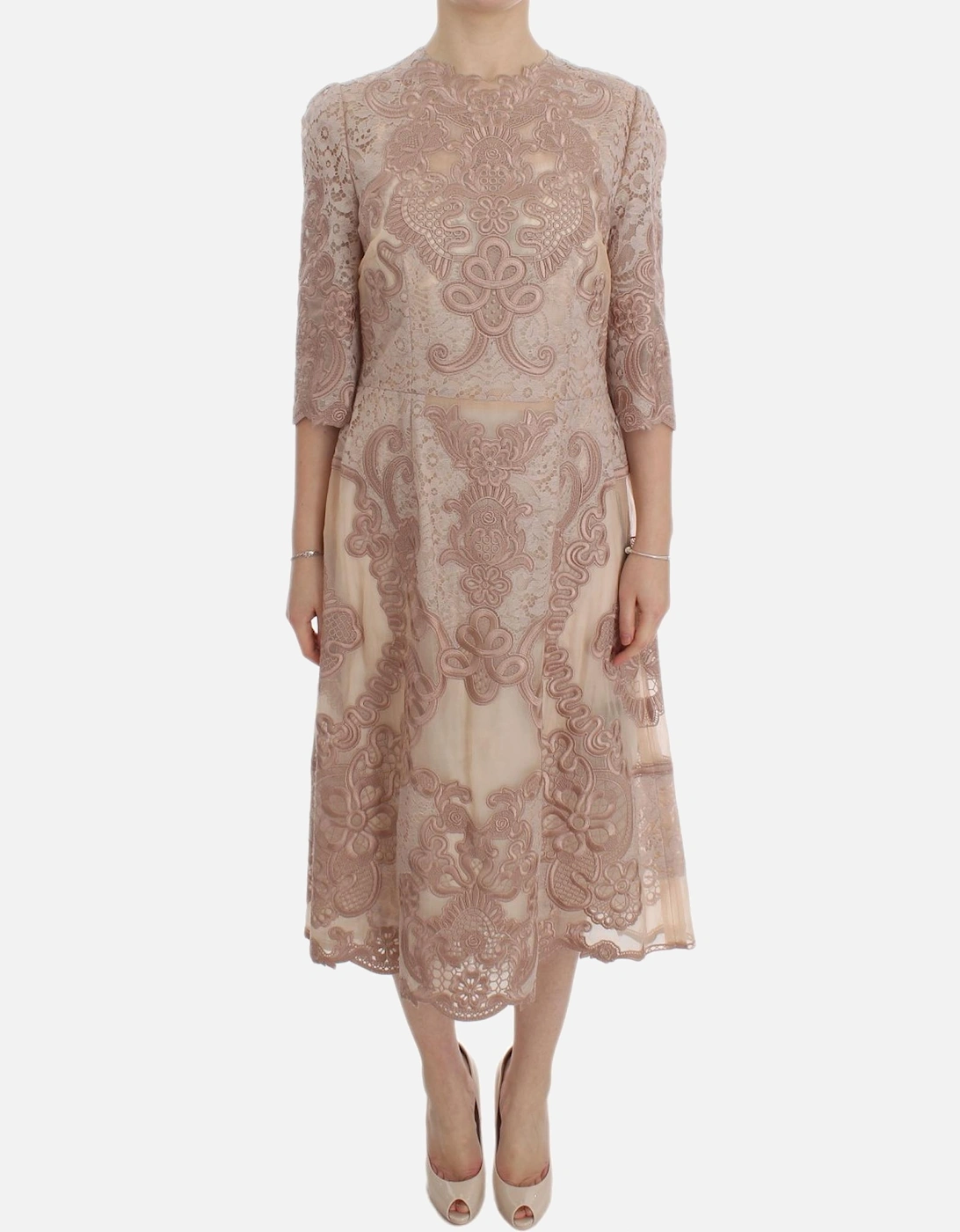 Lace Midi Dress 34 Sleeve Style Women - Pink Dresses, 7 of 6