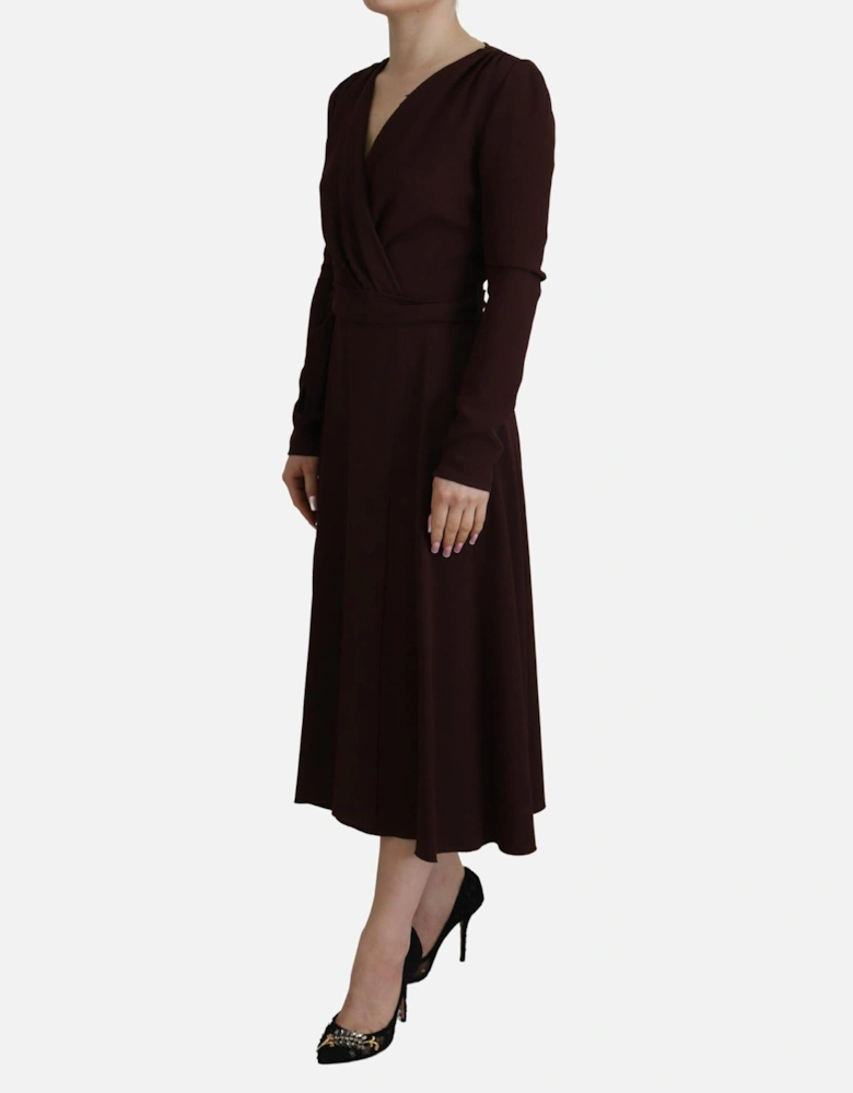 ALine Midi Wrap Dress Long Sleeves Women - Brown Dresses