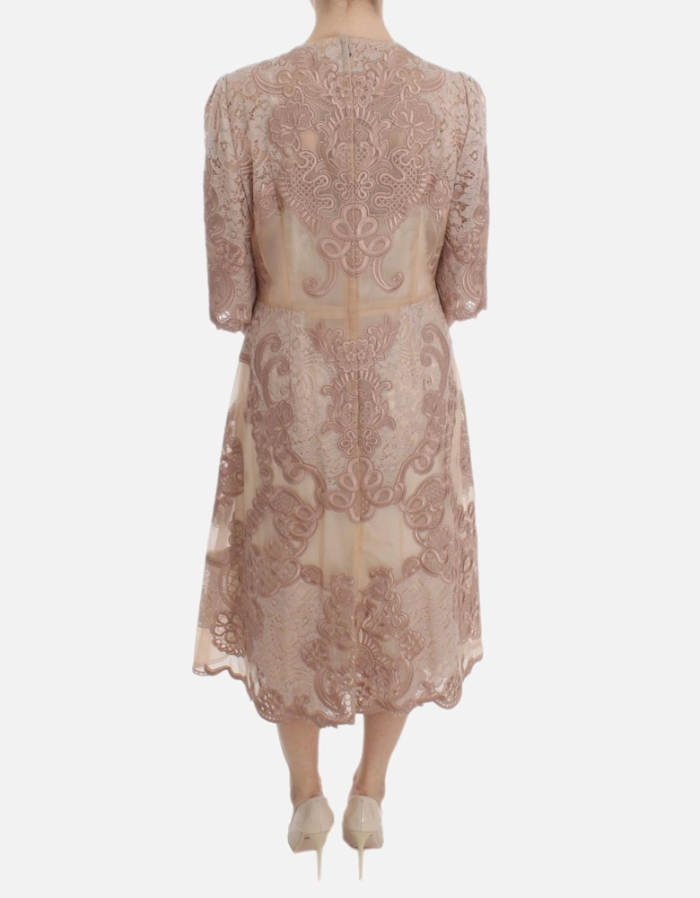 Lace Midi Dress 34 Sleeve Style Women - Pink Dresses