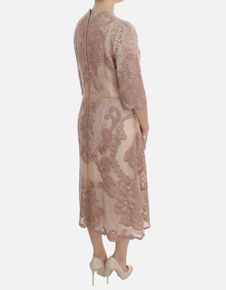 Lace Midi Dress 34 Sleeve Style Women - Pink Dresses