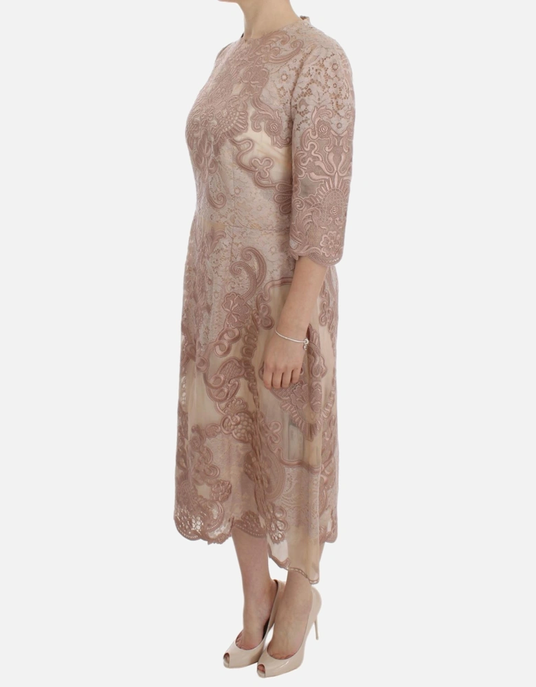 Lace Midi Dress 34 Sleeve Style Women - Pink Dresses