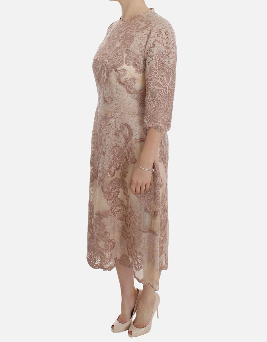 Lace Midi Dress 34 Sleeve Style Women - Pink Dresses