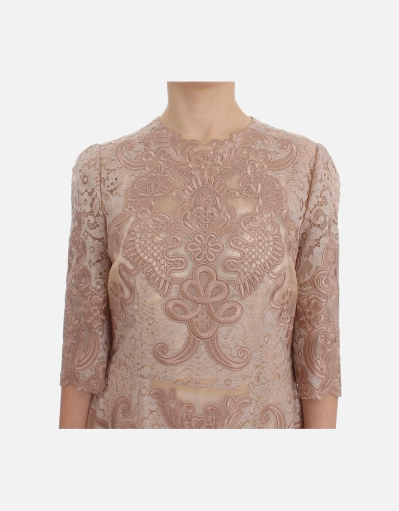 Lace Midi Dress 34 Sleeve Style Women - Pink Dresses