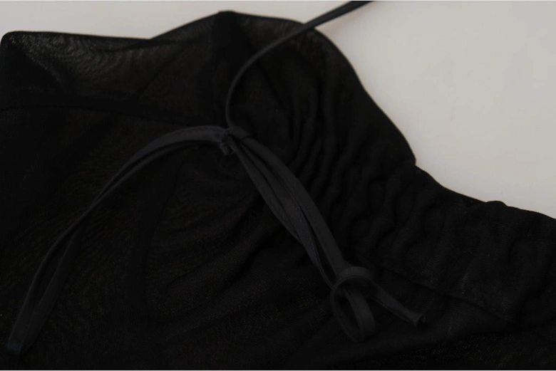 Mesh Long Sleeve Ruched Midi Dress Women - Black Dresses