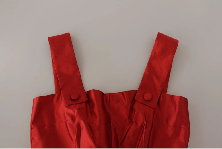 Red Silk Pleated Dress Sleeveless Square Neck Women Dresses