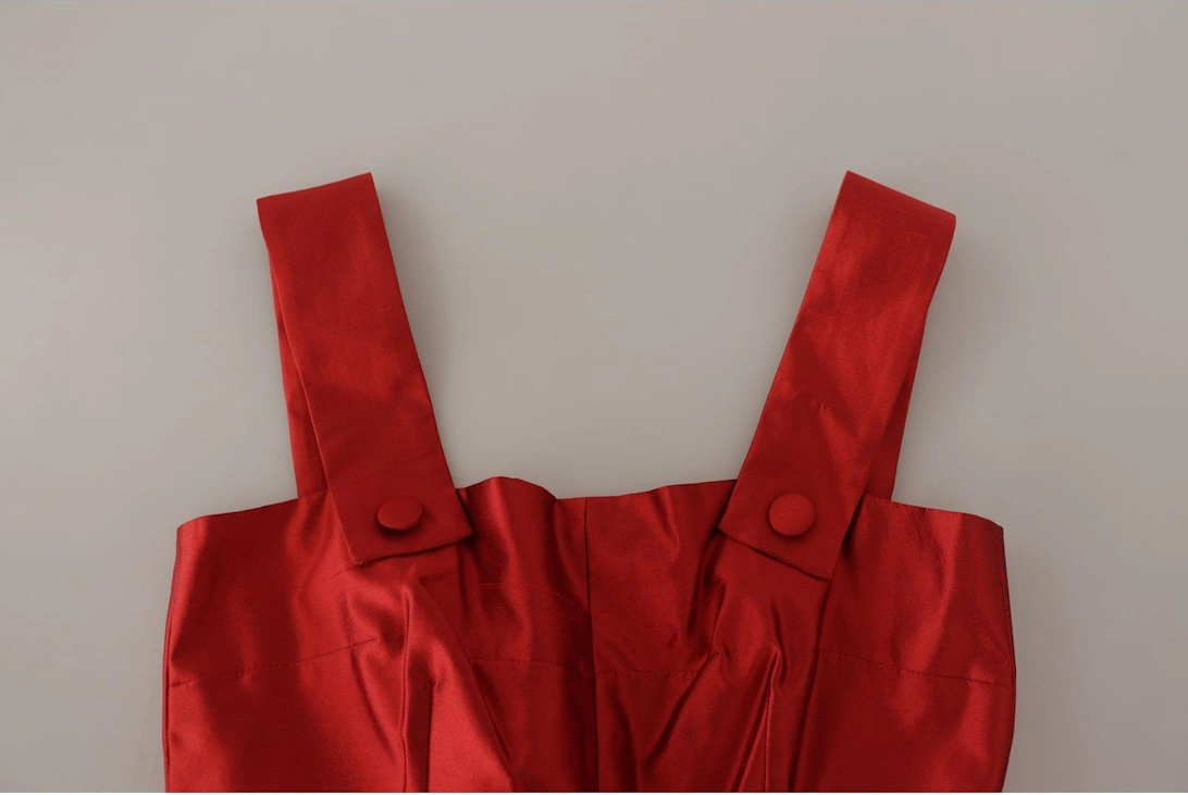Red Silk Pleated Dress Sleeveless Square Neck Women Dresses