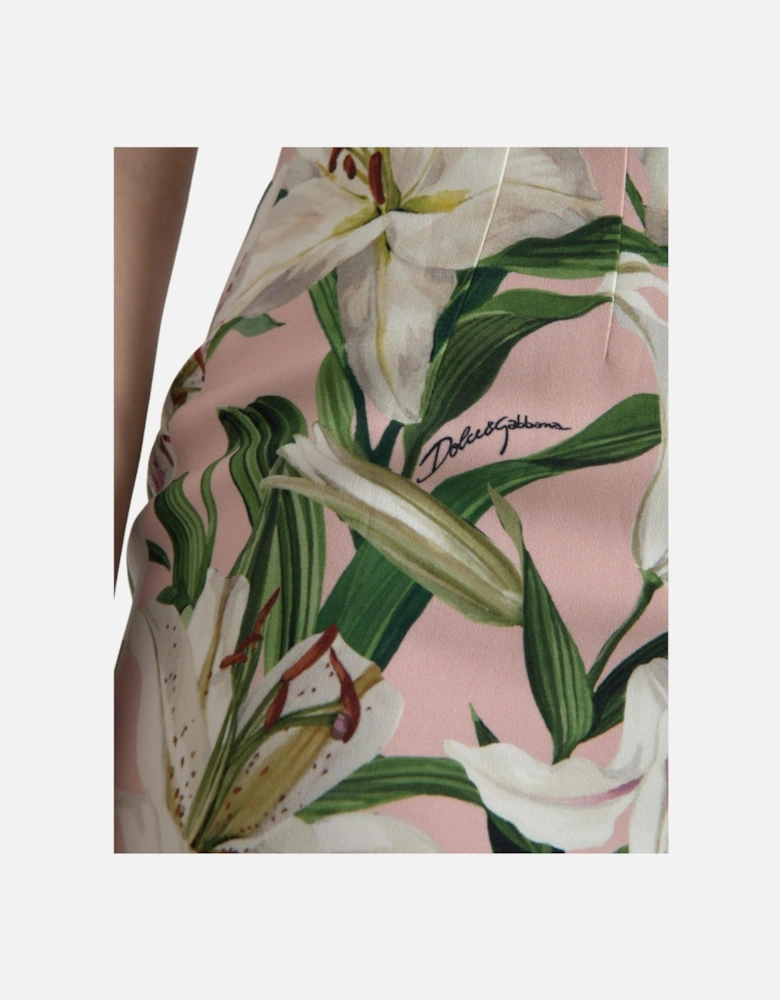 Square Neck Lily Print Sheath Dress Women - Pink Dresses