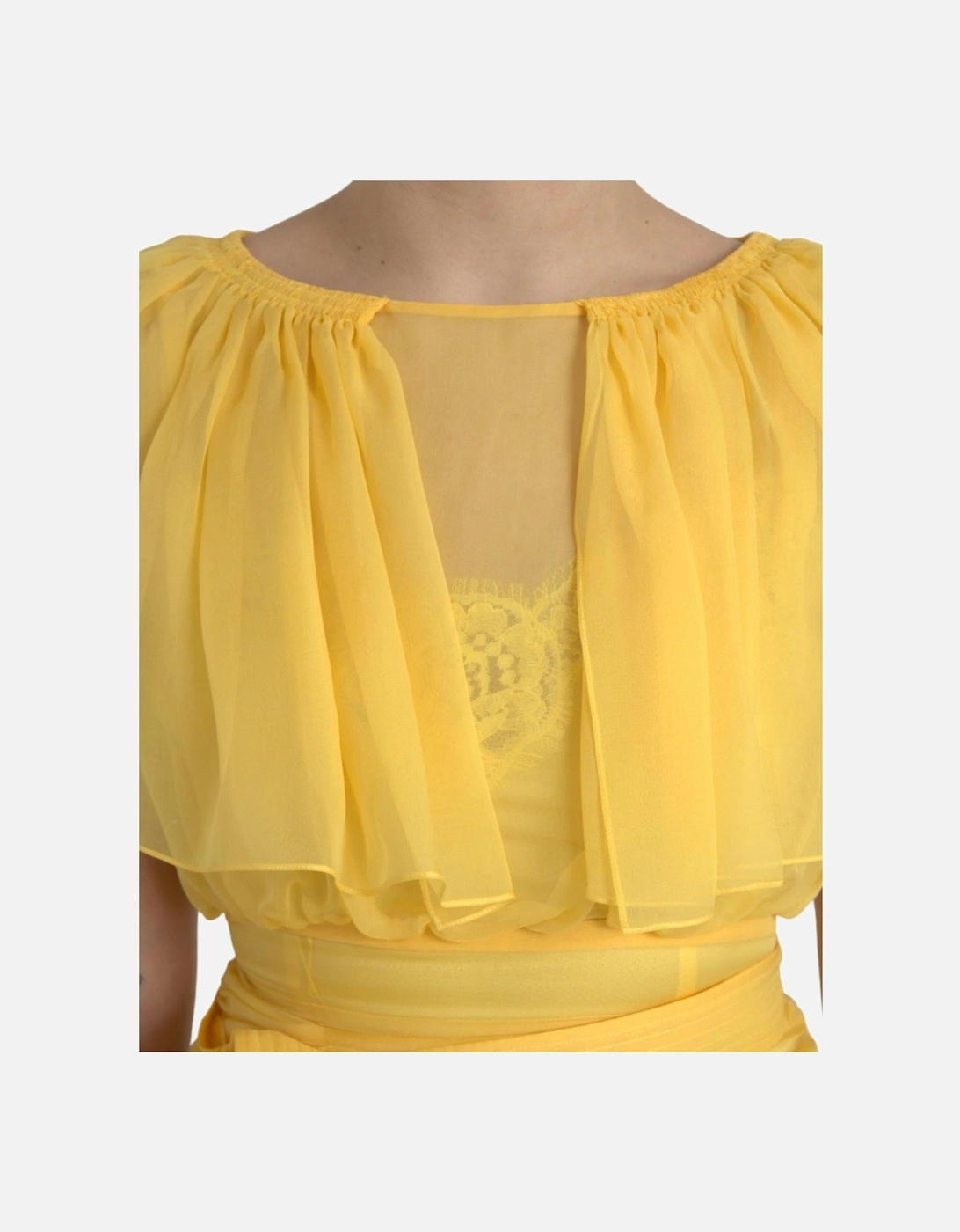 Sheer Yellow Silk Maxi Dress with Zipper Closure and Logo Details