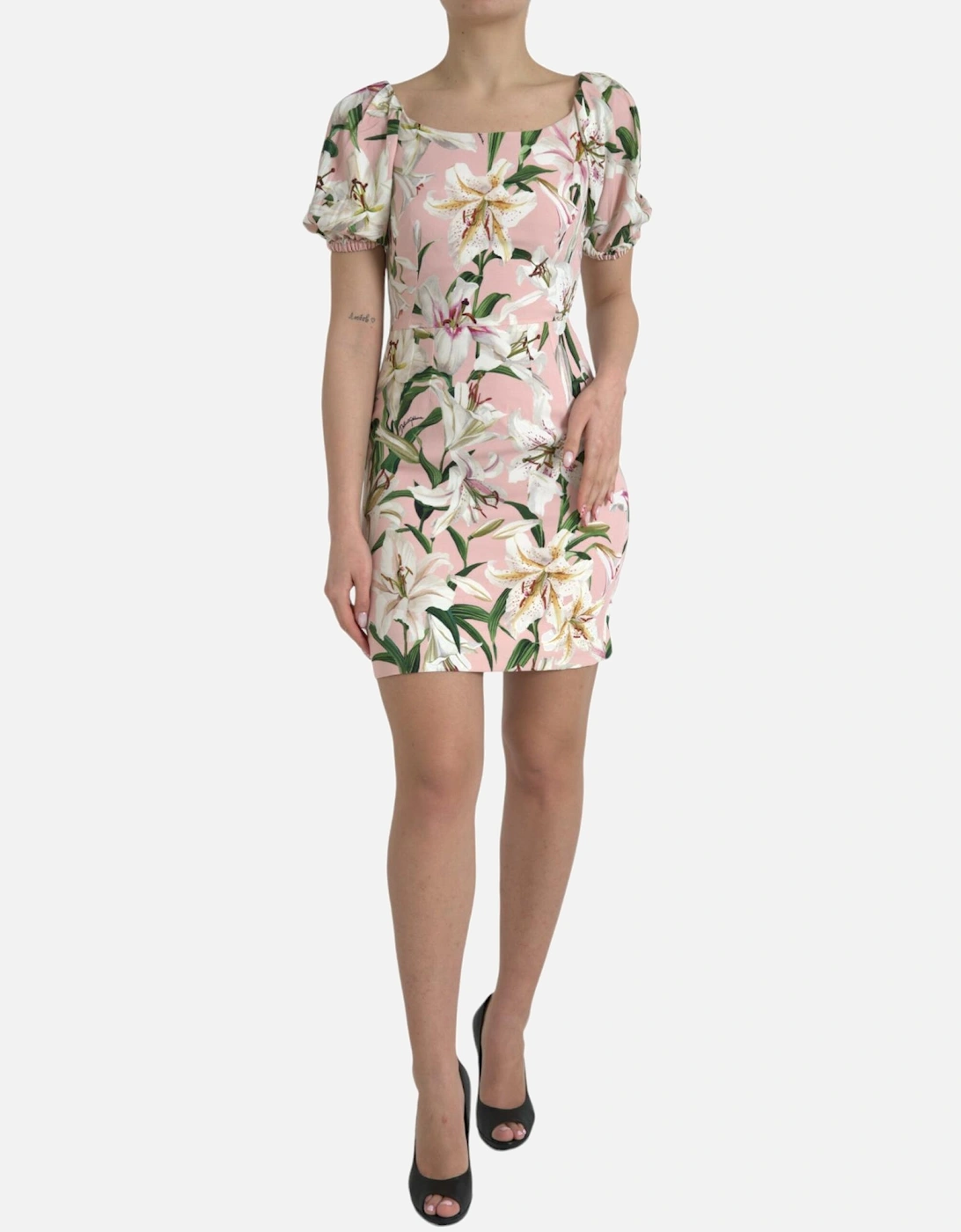 Square Neck Lily Print Sheath Dress Women - Pink Dresses, 7 of 6