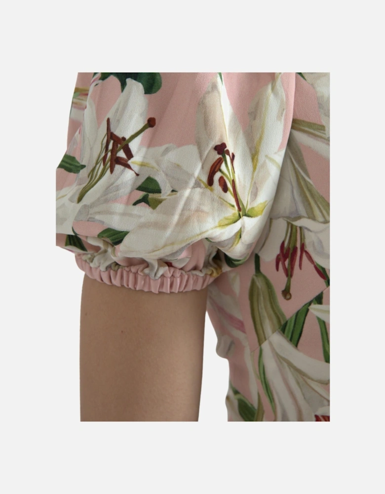 Square Neck Lily Print Sheath Dress Women - Pink Dresses