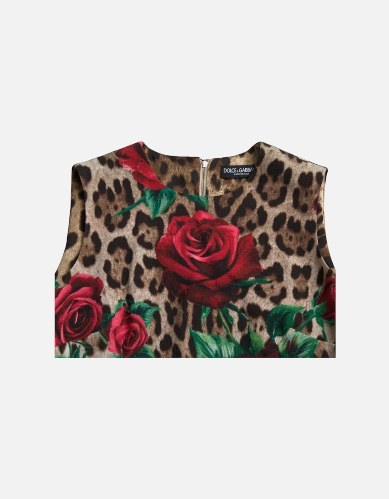 Floral Leopard Print Dress Women - Brown Dresses