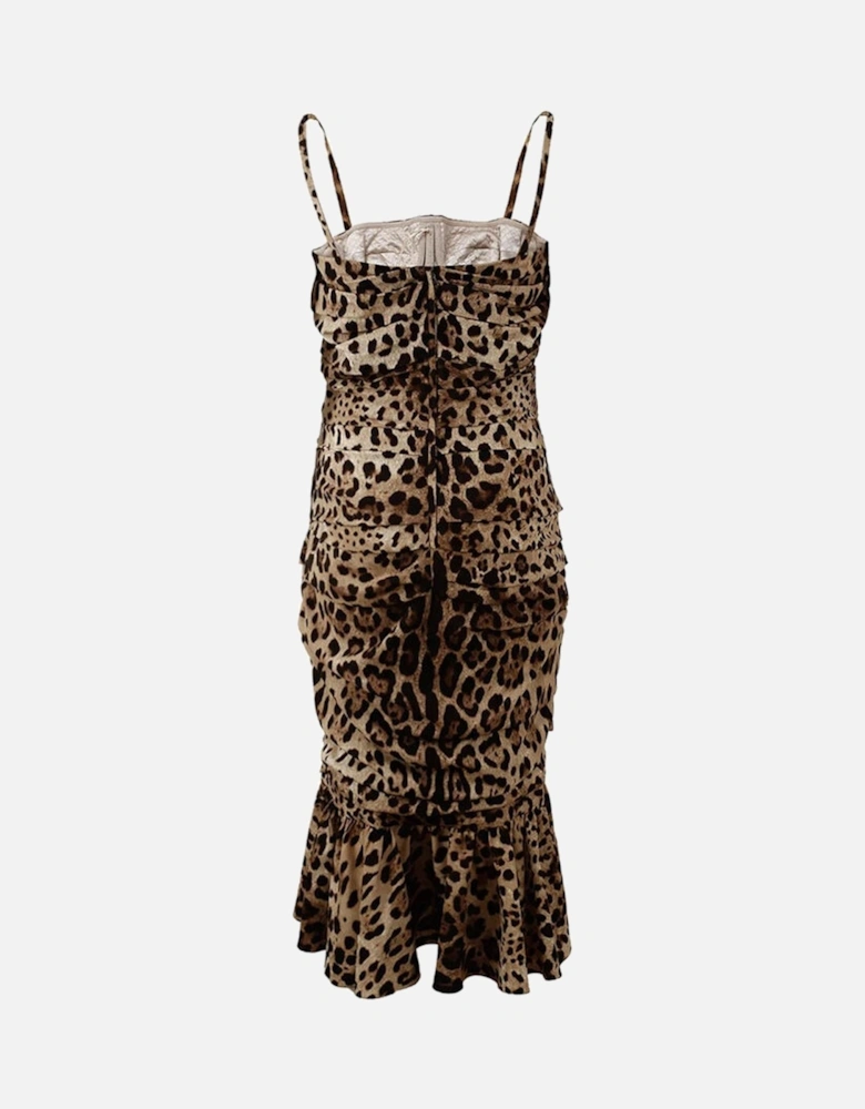 Leopard Print Ruched Midi Dress Women - Brown Dresses