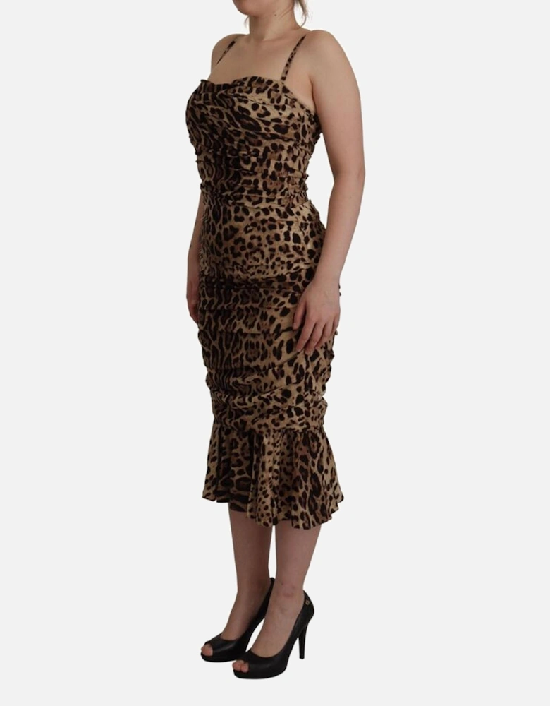 Leopard Print Ruched Midi Dress Women - Brown Dresses